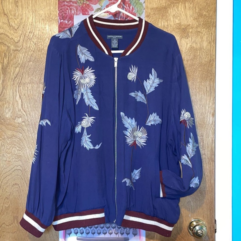 Chelsea and Theodore Embroidered 1X Bomber Jacket - Autumn Themed